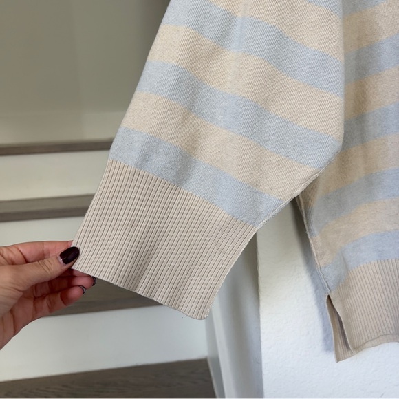 Free People Coastal Stripe Half-Zip Pullover in Beige and Light Blue - Picture 6 of 7